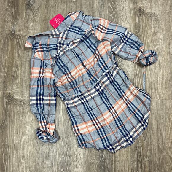 Isabel Maternity Blue Woven Collared Popover Plaid Shirt - Size XS - NWT - Picture 7 of 7